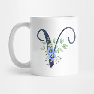 Floral Monogram V Wild Blue Flowers Mug